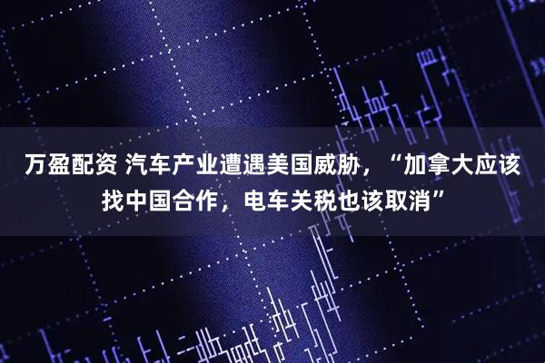 万盈配资 汽车产业遭遇美国威胁，“加拿大应该找中国合作，电车关税也该取消”