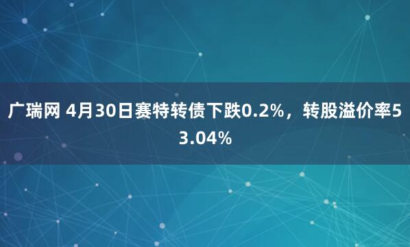 广瑞网 4月30日赛特转债下跌0.2%，转股溢价率53.04%
